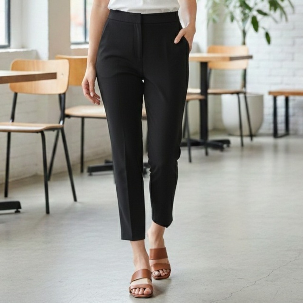 Topshop Black Cigarette Ankle‎ Grazer High-Rise Tailored Trousers - Size 2